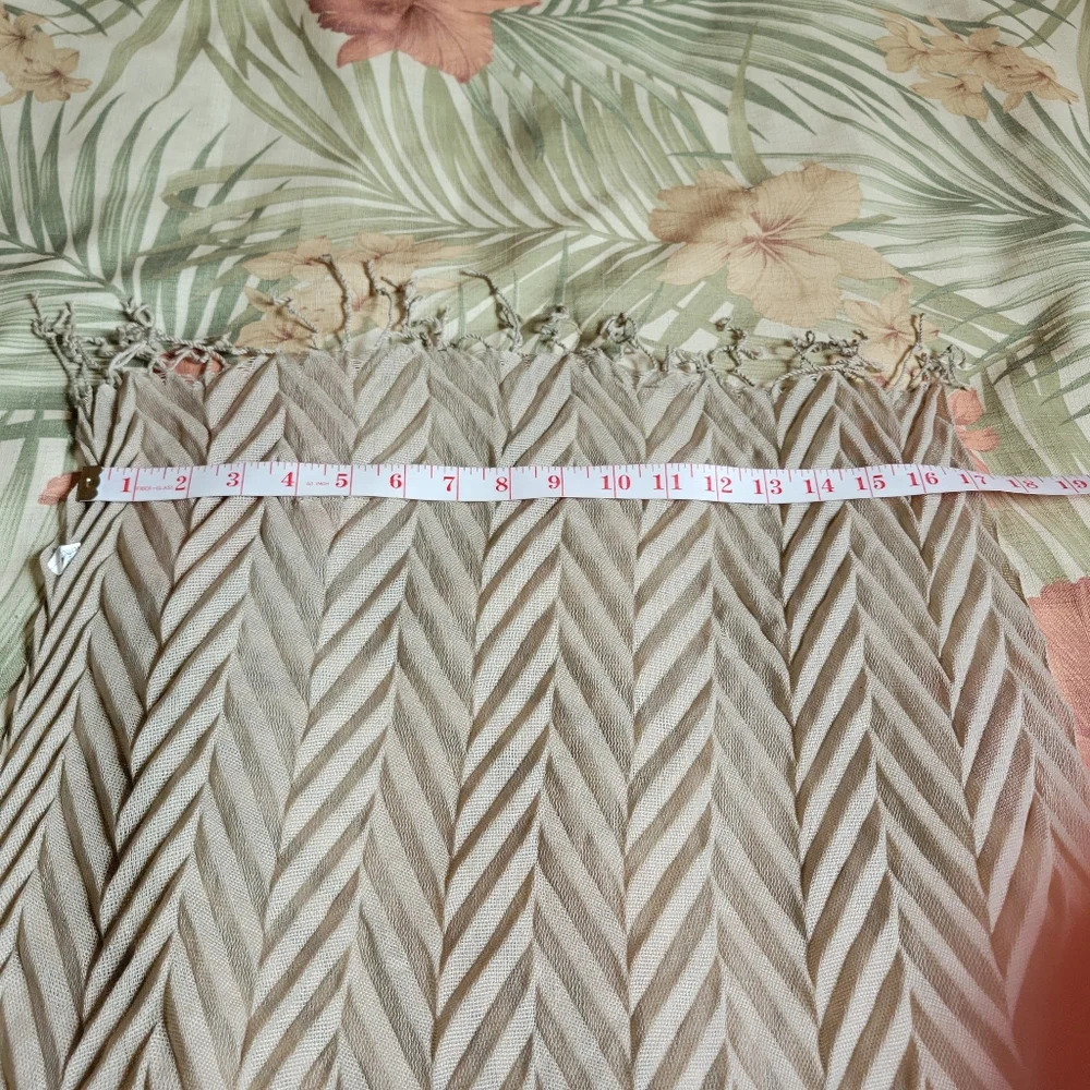 3/$25 Pleated Chevron Scarf with Fringe Beige Neutral Lightweight